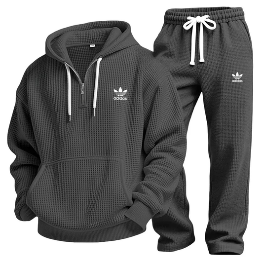 Aldren Waffle-Knit Performance Hoodie and Jogger Tracksuit Set