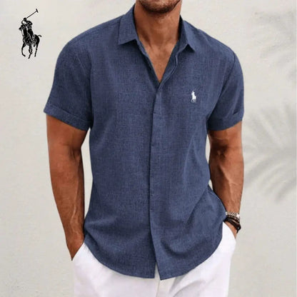 Men's Elegant Short Sleeve Cotton Linen Casual Button-Down Shirt