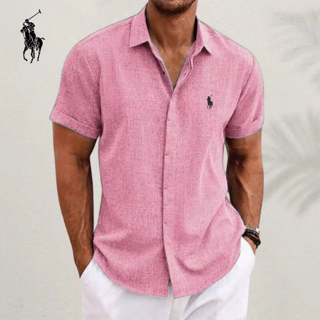Men's Elegant Short Sleeve Cotton Linen Casual Button-Down Shirt