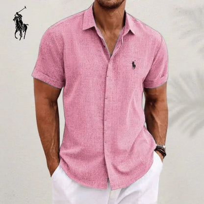 Men's Elegant Short Sleeve Cotton Linen Casual Button-Down Shirt