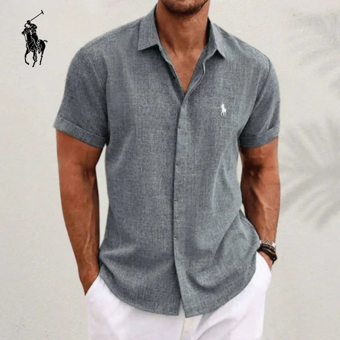 Men's Elegant Short Sleeve Cotton Linen Casual Button-Down Shirt