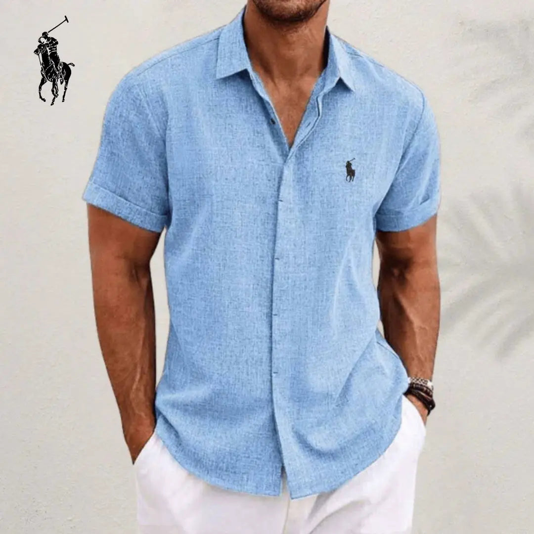 Men's Elegant Short Sleeve Cotton Linen Casual Button-Down Shirt