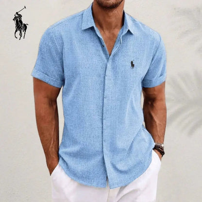 Men's Elegant Short Sleeve Cotton Linen Casual Button-Down Shirt