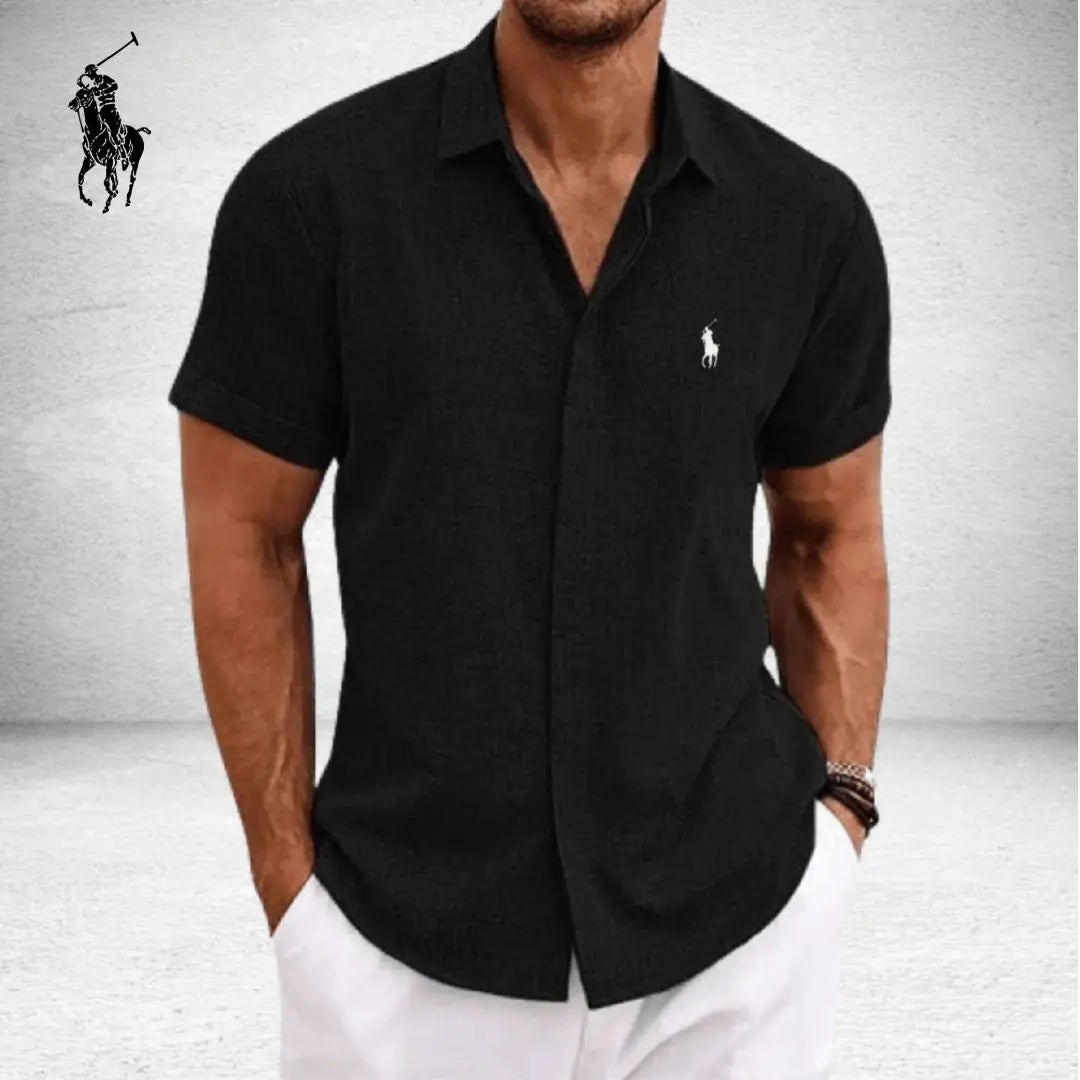 Men's Elegant Short Sleeve Cotton Linen Casual Button-Down Shirt