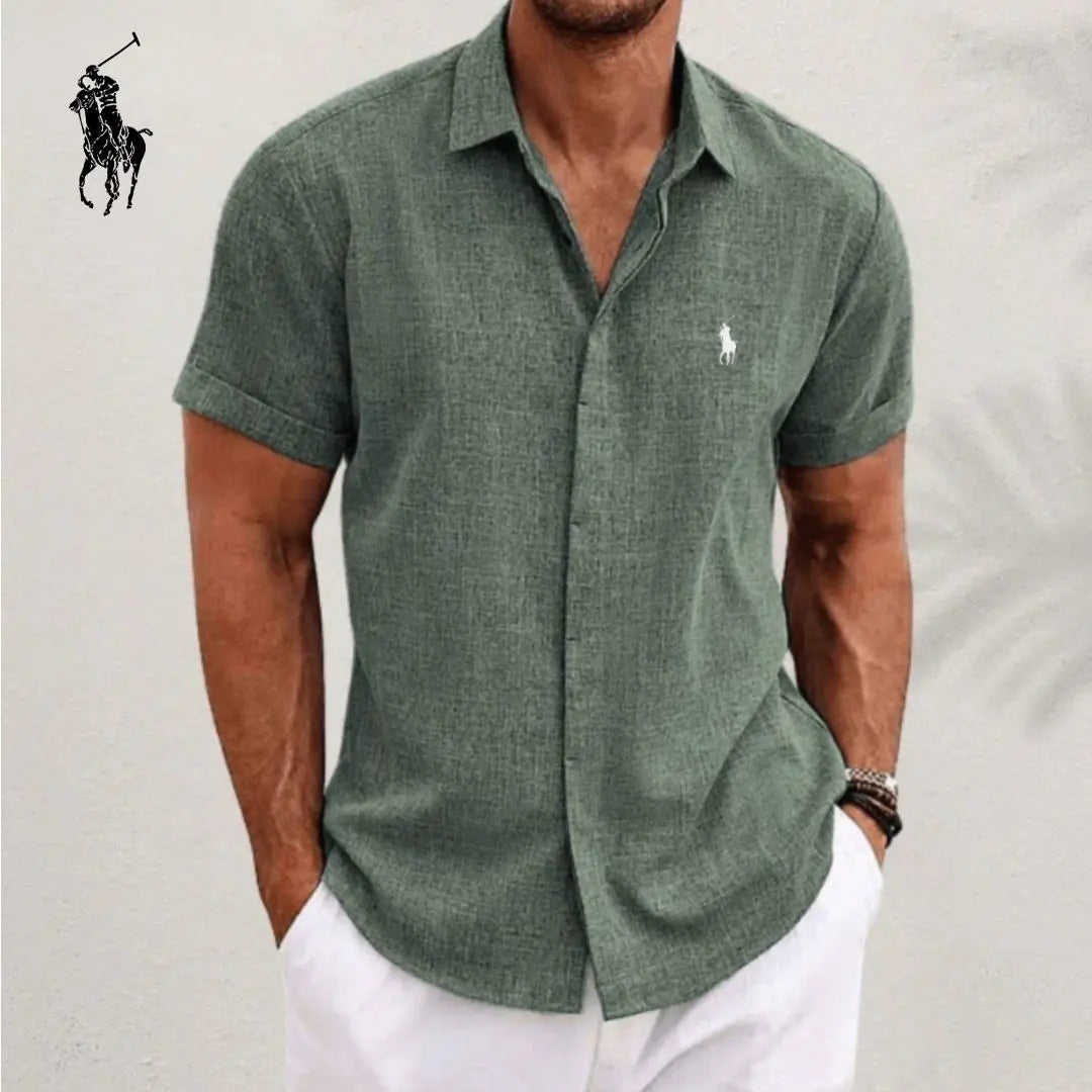 Men's Elegant Short Sleeve Cotton Linen Casual Button-Down Shirt