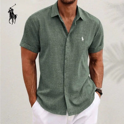 Men's Elegant Short Sleeve Cotton Linen Casual Button-Down Shirt